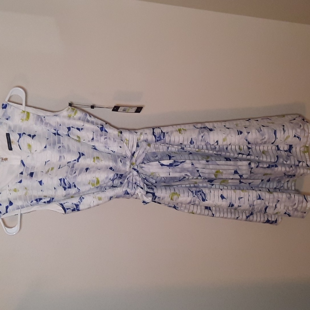 Tommy Hilfiger Floral Print Sleeveless A-Line Tie Waist Midi Dress